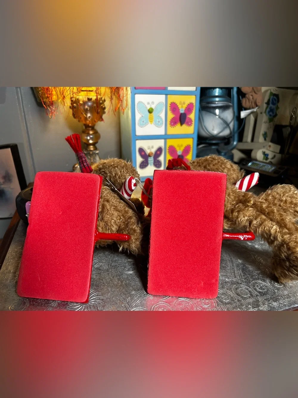 Vintage 1997 Plush Teddy Bear Christmas Stocking Hangers (set of 2)
